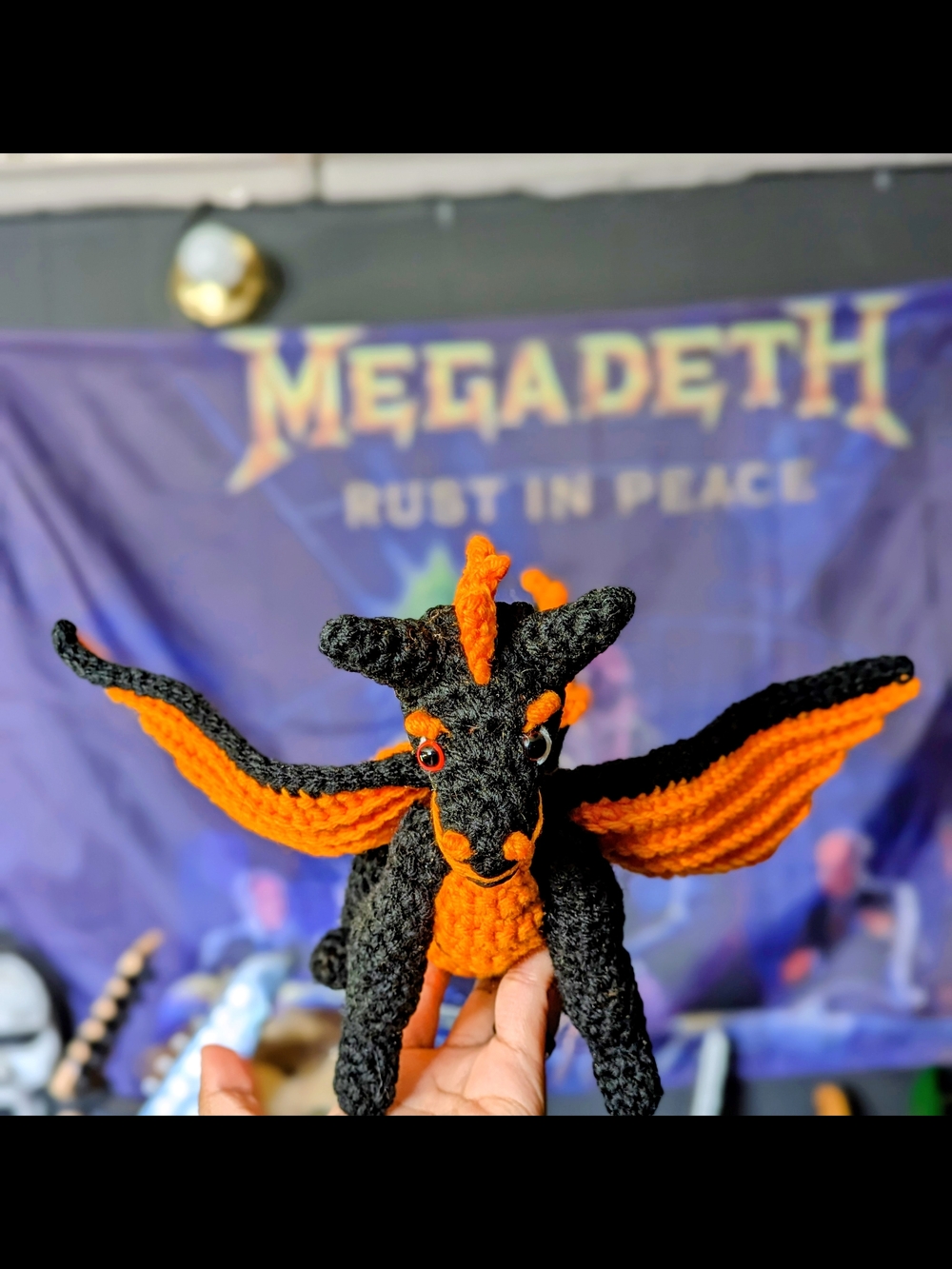 Black & Orange Crochet Dragon Toy for Reptile Enthusiasts
